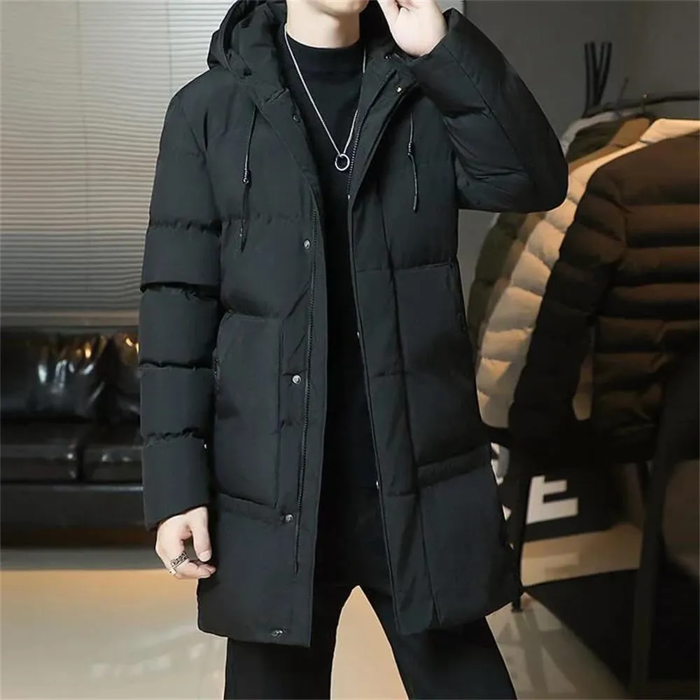 Men Cotton Padded Parkas Jackets Winter Casual Mid-Length Hooded Parkas Coats