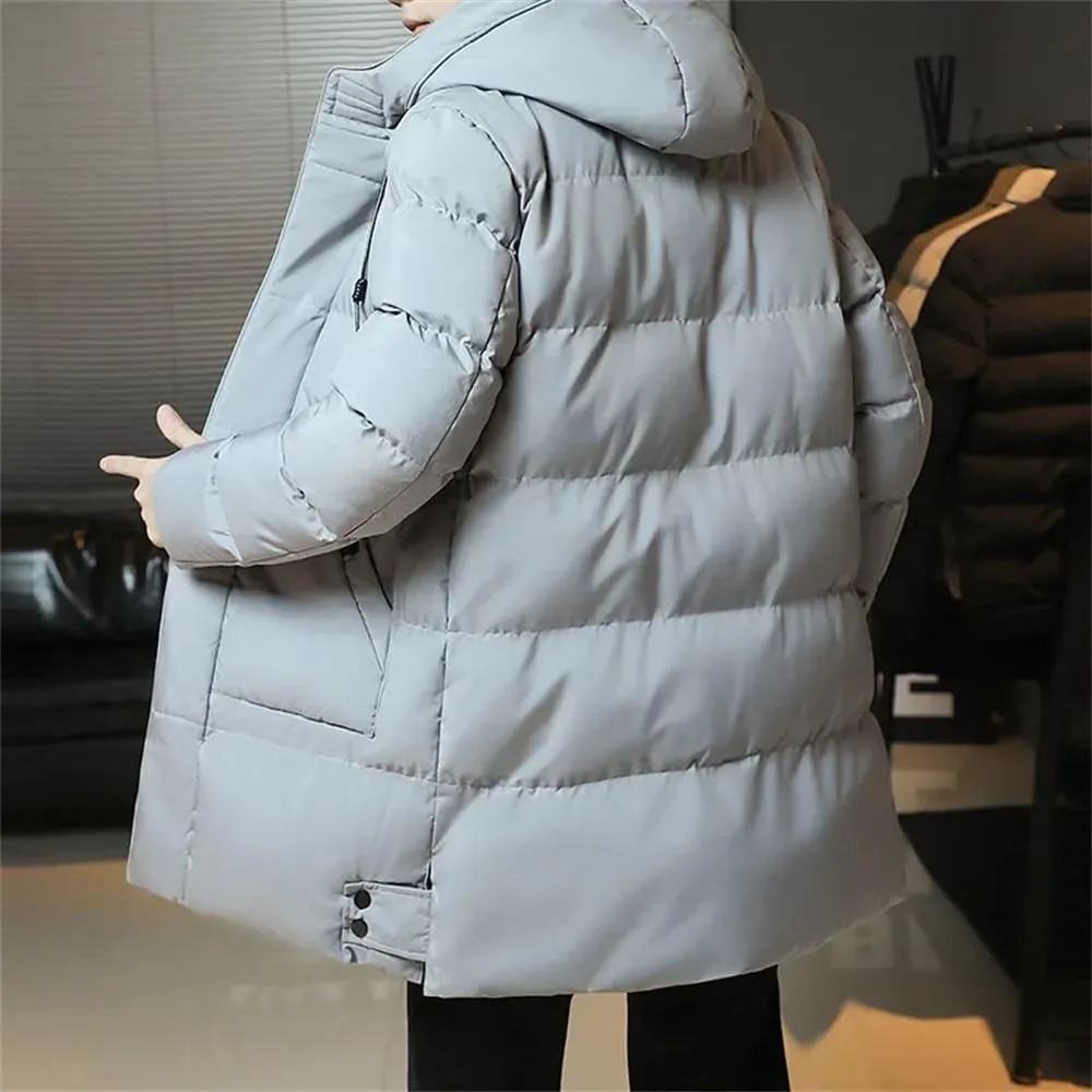 Men Cotton Padded Parkas Jackets Winter Casual Mid-Length Hooded Parkas Coats