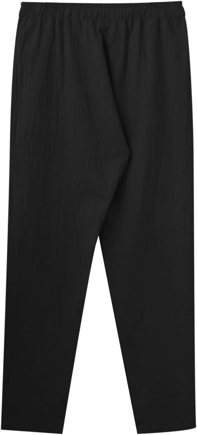Men Linen Pants Solid Causal Pant Outdoor Vacation Beach Trousers Lightweight Open Bottom Waist Slacks for Summer