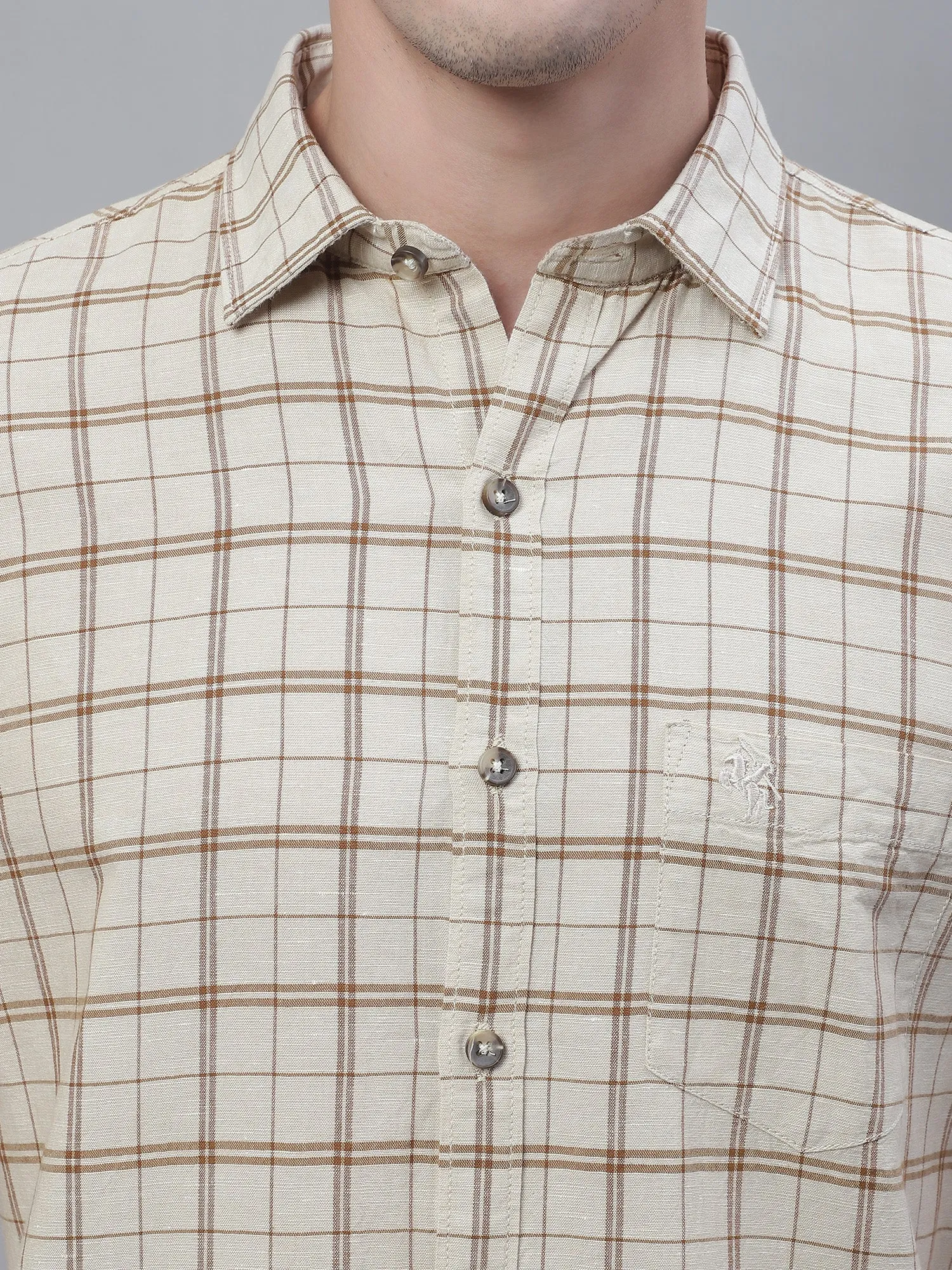 Men's Beige Casual Big Checks Half Sleeve Shirt