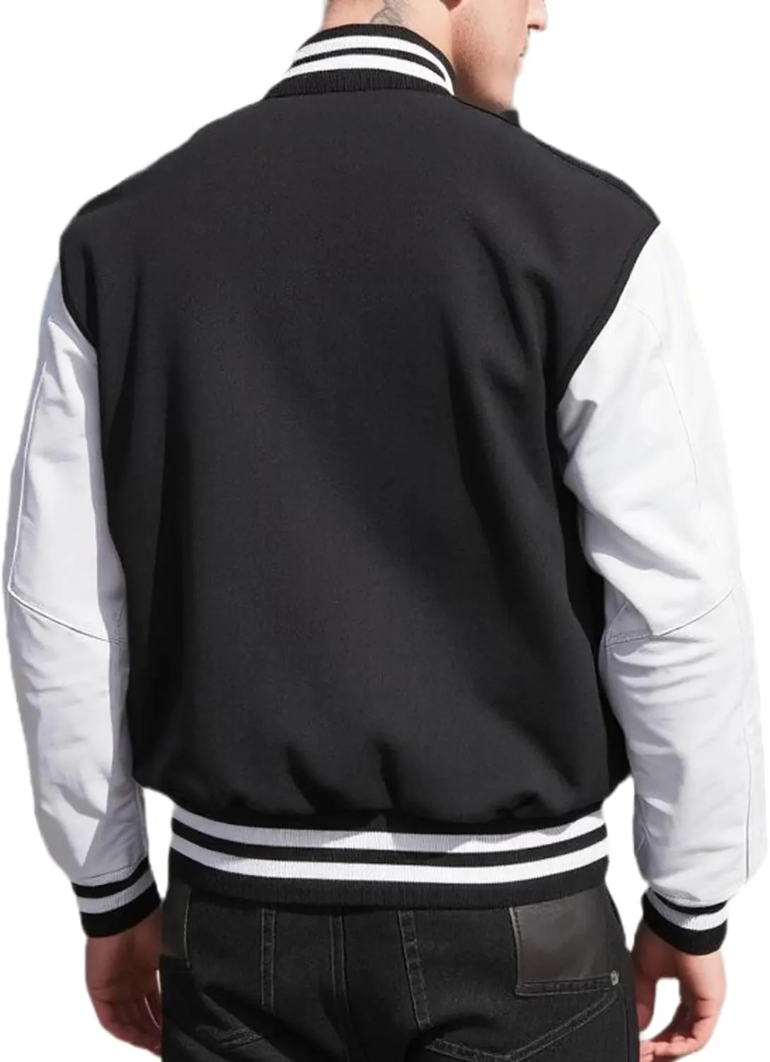 Mens Black Leather Letterman Varsity Collage Baseball Jacket - High School Jacket