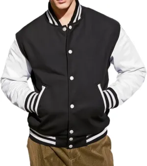 Mens Black Leather Letterman Varsity Collage Baseball Jacket - High School Jacket