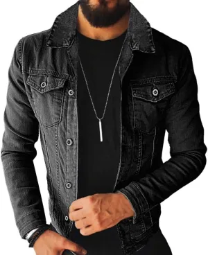Mens Blue Casual Turn-Down Collar Slim Fit Streetwear Motorcycle Denim Jacket