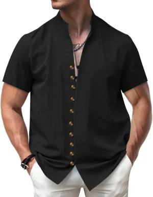 Men's Button Down Vintage Shirt Short Sleeve Collar Dress Shirts Tops Casual Solid Color Summer Vacation Beach Blouses