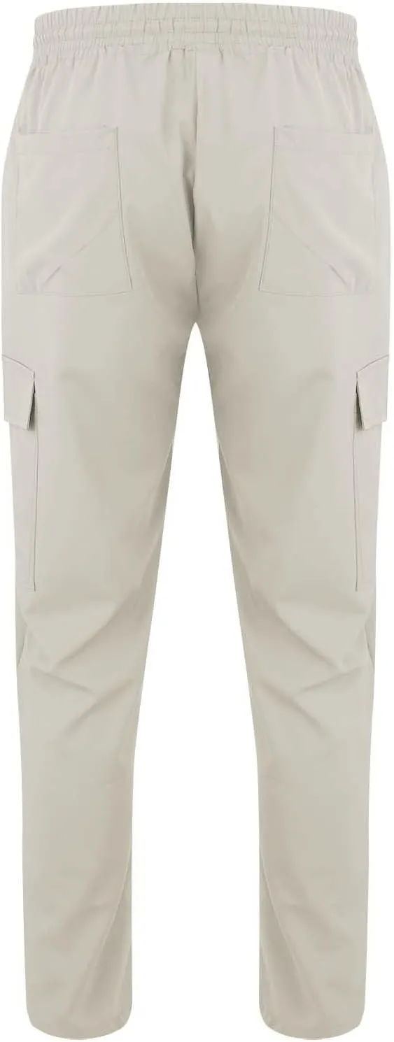 Mens Cargo Pants Drawstring Elastic Waist Straight Leg Slacks Lightweight Casual Plain Trousers with Multi Pockets