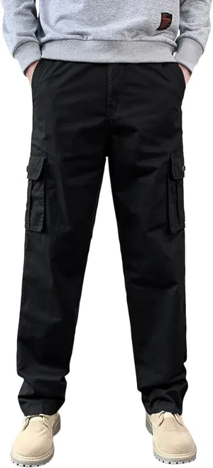 Mens Cargo Sweatpants Multi-Pockets Casual Plus Size Track Pants Zip Elastic Waist Loose Fit Durable Tactical Pants