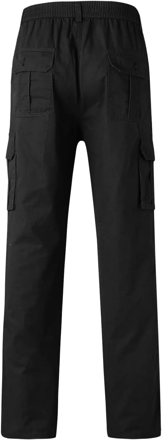 Mens Cargo Sweatpants Multi-Pockets Casual Plus Size Track Pants Zip Elastic Waist Loose Fit Durable Tactical Pants