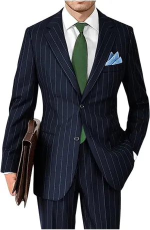 Men's Classic Fit Stripe Suits 2 Piece Pinstripe Suit Two Button Blazer Prom Pinstripe Suit for Men 1920s Set