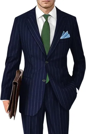 Men's Classic Fit Stripe Suits 2 Piece Pinstripe Suit Two Button Blazer Prom Pinstripe Suit for Men 1920s Set