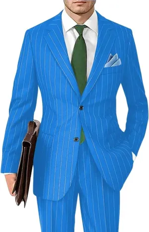 Men's Classic Fit Stripe Suits 2 Piece Pinstripe Suit Two Button Blazer Prom Pinstripe Suit for Men 1920s Set