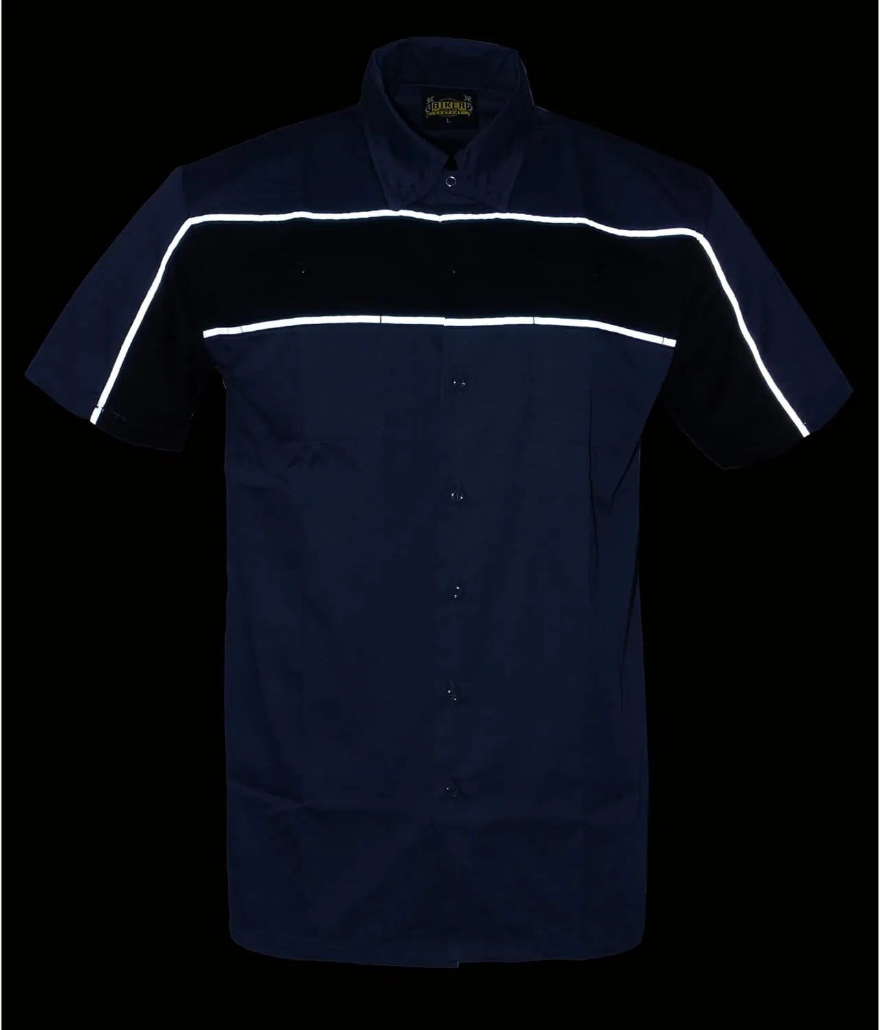 Mens Classic Two-Tone Button up Heavy Duty Reflective Short Sleeve Motorcycle Mechanic Work Shirt Variety of Colors