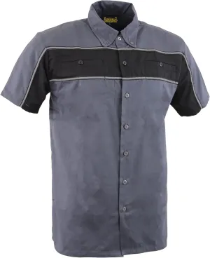 Mens Classic Two-Tone Button up Heavy Duty Reflective Short Sleeve Motorcycle Mechanic Work Shirt Variety of Colors