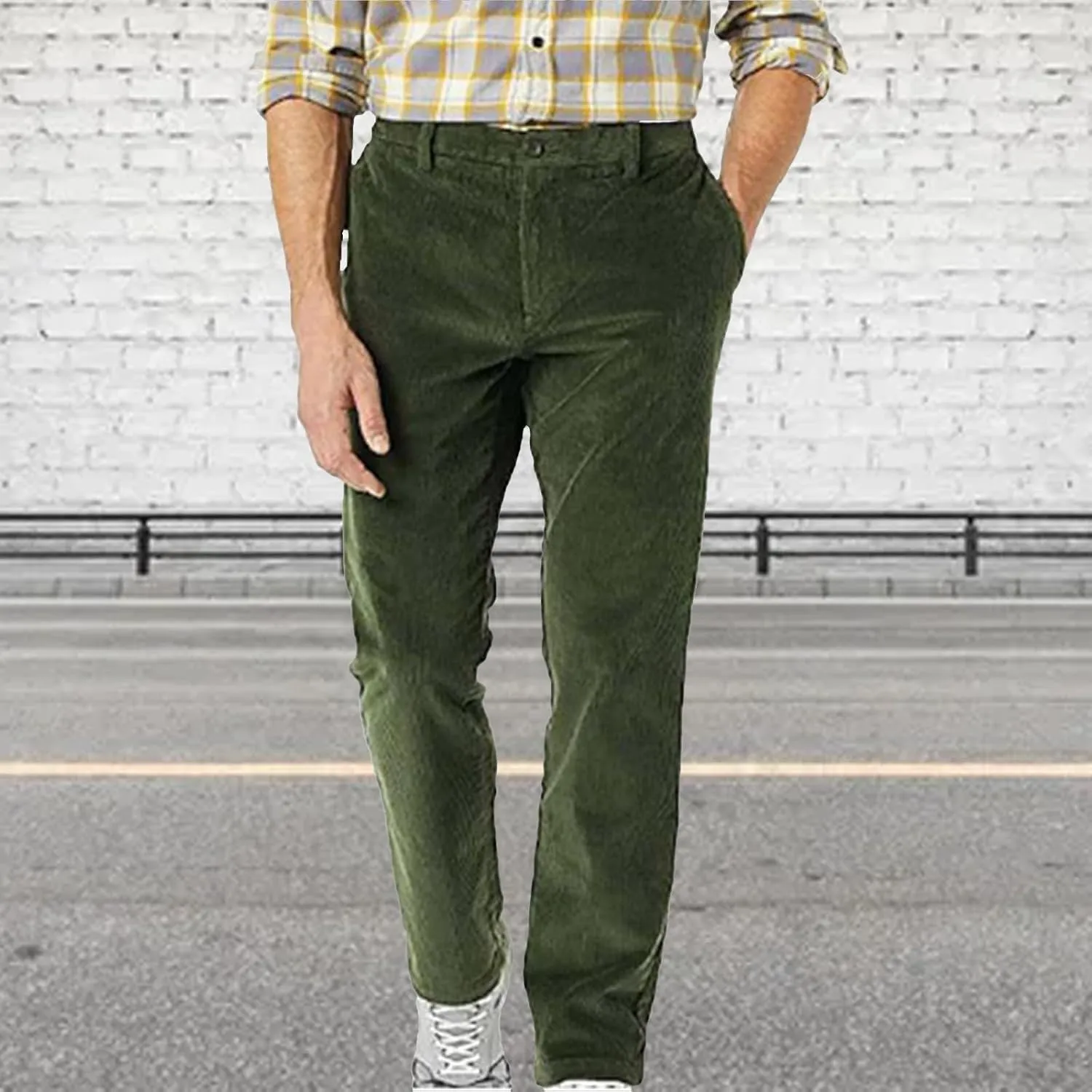Mens Corduroy Pants Casual Flat Front Straight Leg Trousers Fall Winter Oversized Loose Fit Dress Pants with Pockets