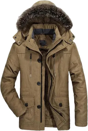Men's Cotton Padded Warm Long Parka Coat Winter Casual Hooded Fleece Jacket Windbreaker