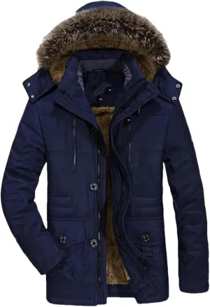 Men's Cotton Padded Warm Parka Jacket Winter Casual Fleece Long Hooded Coat Windbreaker