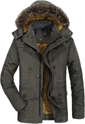 Men's Cotton Padded Warm Parka Jacket Winter Casual Fleece Long Hooded Coat Windbreaker