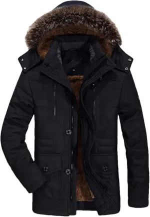 Men's Cotton Padded Warm Parka Jacket Winter Casual Fleece Long Hooded Coat Windbreaker