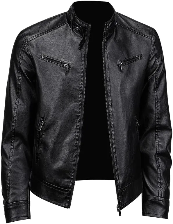Men's Faux Leather Jacket for Fall/Winter,Men PU Jacket, outwear coat