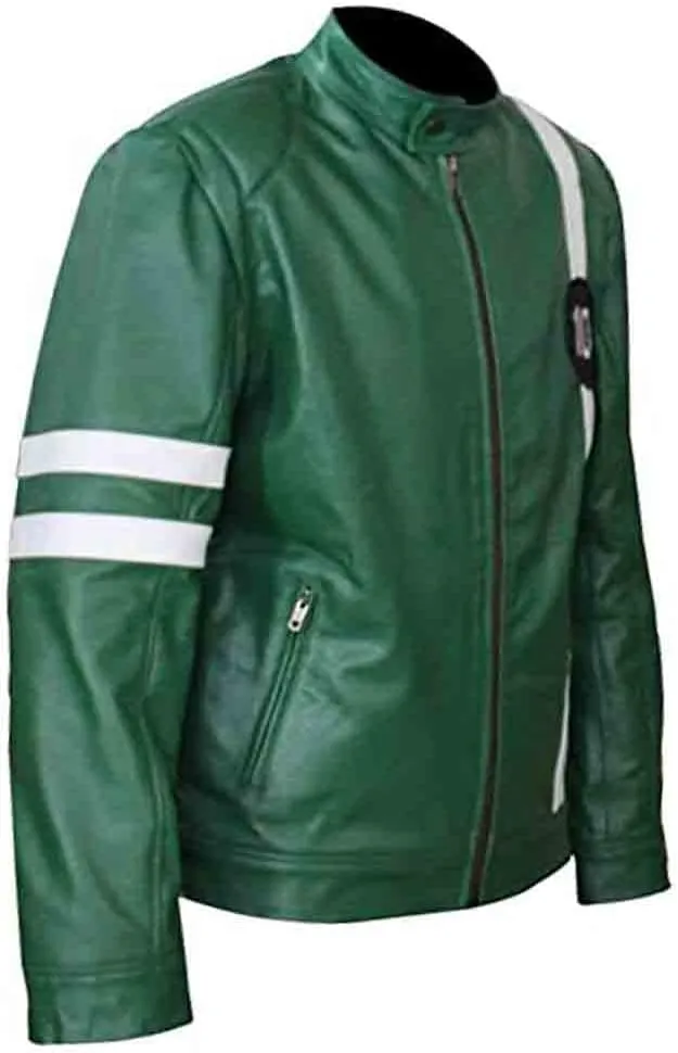 Men's Green Ben-10 Adult Tennyson Alien Swarm Ryan Kelly Ultra Soft Synthetic Leather casual biker Jacket