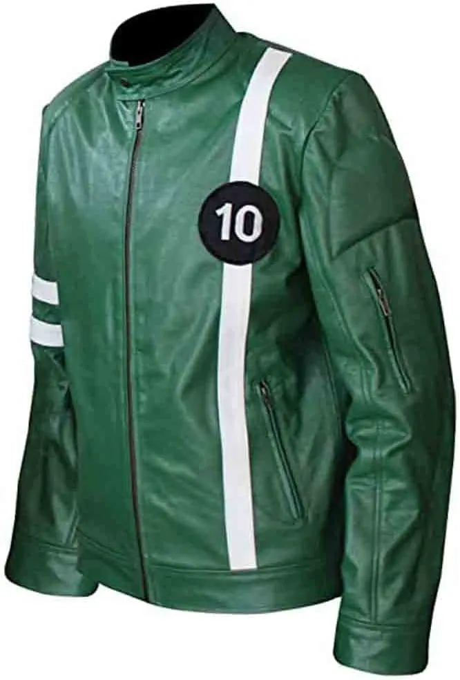 Men's Green Ben-10 Adult Tennyson Alien Swarm Ryan Kelly Ultra Soft Synthetic Leather casual biker Jacket