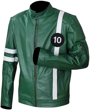 Men's Green Ben-10 Adult Tennyson Alien Swarm Ryan Kelly Ultra Soft Synthetic Leather casual biker Jacket