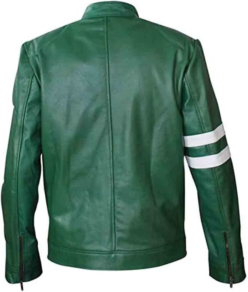 Men's Green Ben-10 Adult Tennyson Alien Swarm Ryan Kelly Ultra Soft Synthetic Leather casual biker Jacket