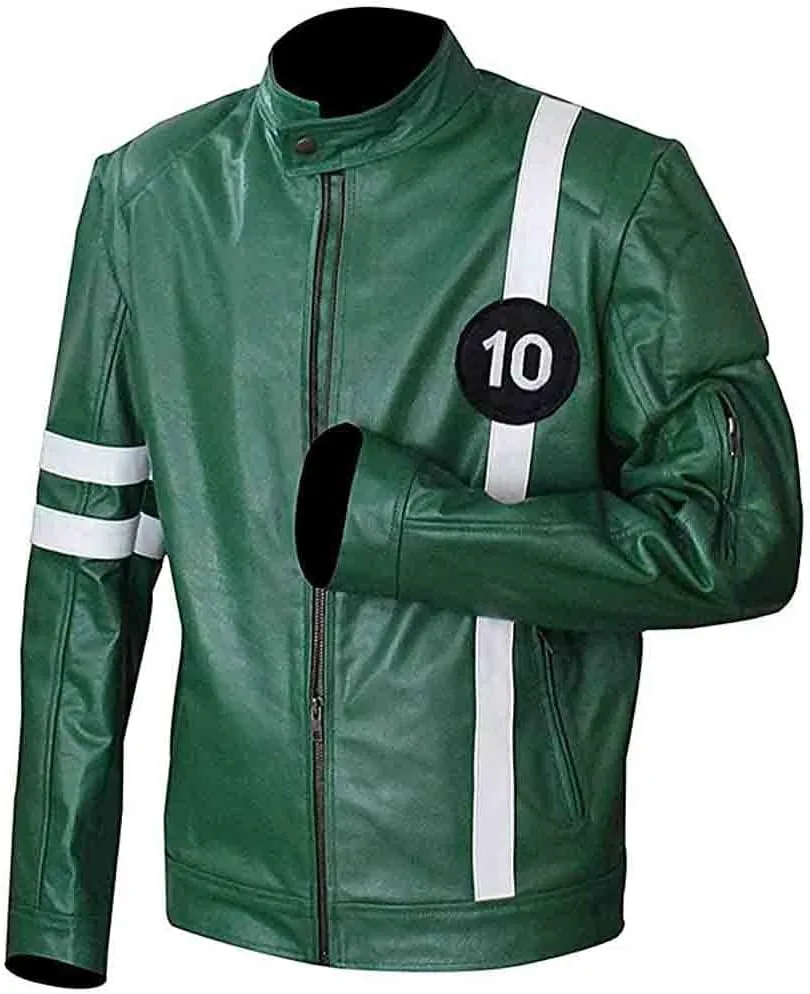Men's Green Ben-10 Adult Tennyson Alien Swarm Ryan Kelly Ultra Soft Synthetic Leather casual biker Jacket