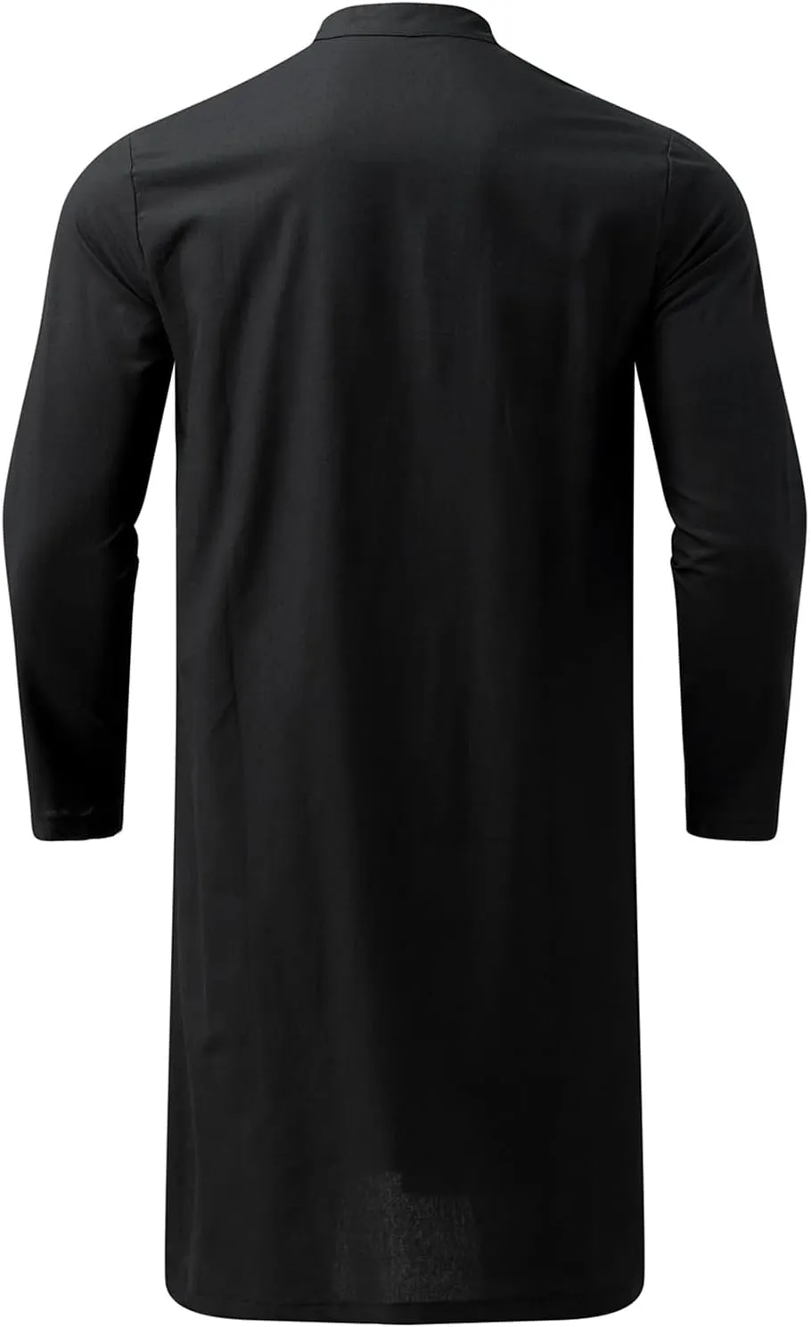 Men's Henley Shirts Loose Fit Long Sleeve Muslim Thobe Button Up Kaftan Thobe Side Split Kaftan Thobe with Pockets