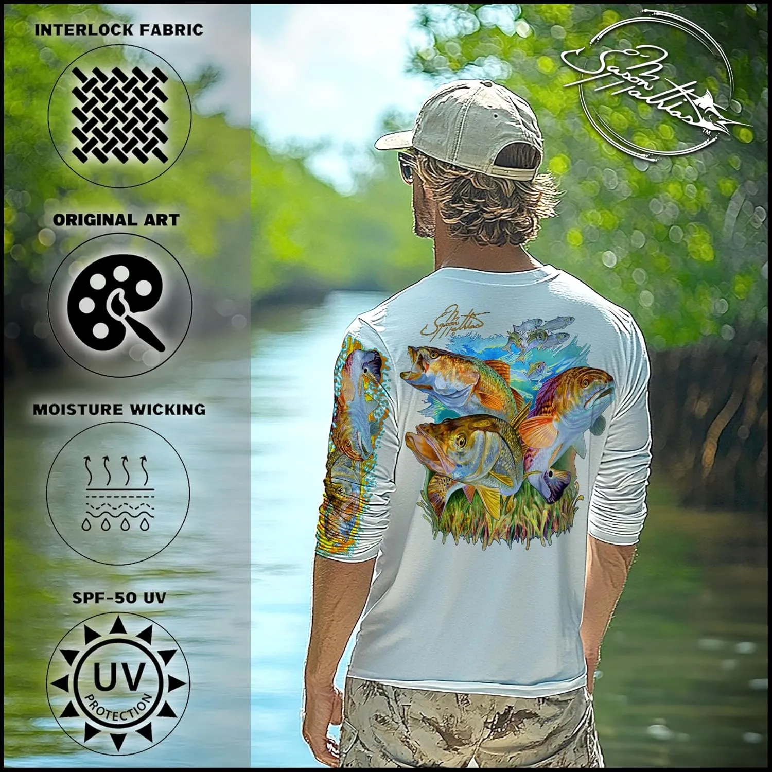 Mens Inshore Slam Comfortable Fishing Shirt-UPF 50  Interlocking Fabric, Quick-Dry, Ideal for Anglers (JM010)