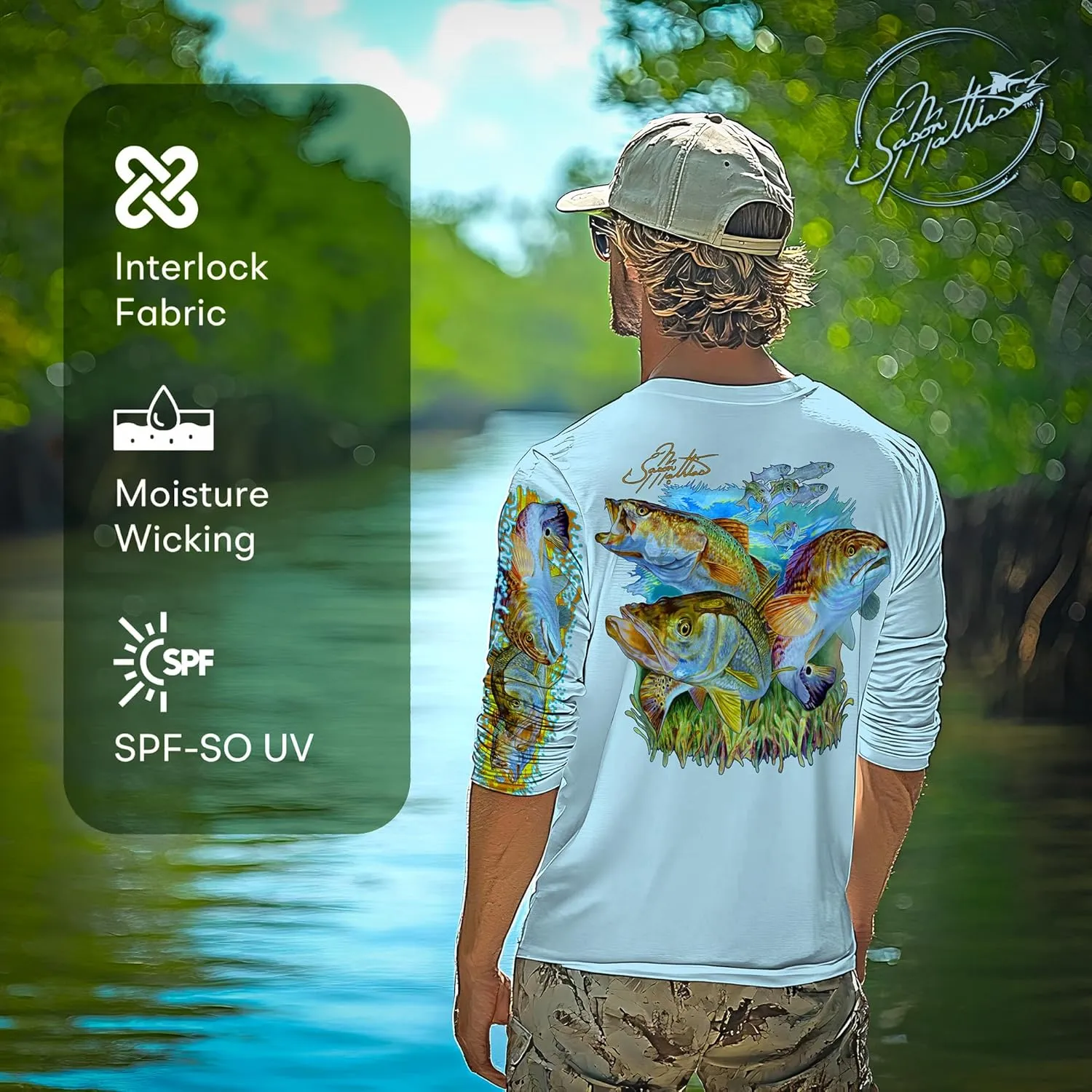 Mens Inshore Slam Comfortable Fishing Shirt-UPF 50  Interlocking Fabric, Quick-Dry, Ideal for Anglers (JM010)