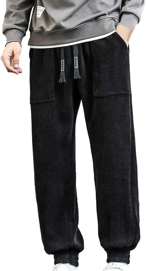 Mens Korean Corduroy Pants Casual Loose Fit Fashion Hip Hop Streetwear Chino Cargo Sweatpant Skater Pants with Pocket