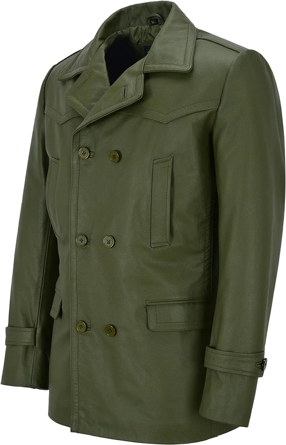 Men's Kriegsmarine German Ww2 Dr Who Reefer Hide Leather Jacket Coat Four Button Leather Car Coat - Pea Coat for Mens