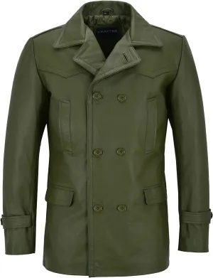 Men's Kriegsmarine German Ww2 Dr Who Reefer Hide Leather Jacket Coat Four Button Leather Car Coat - Pea Coat for Mens