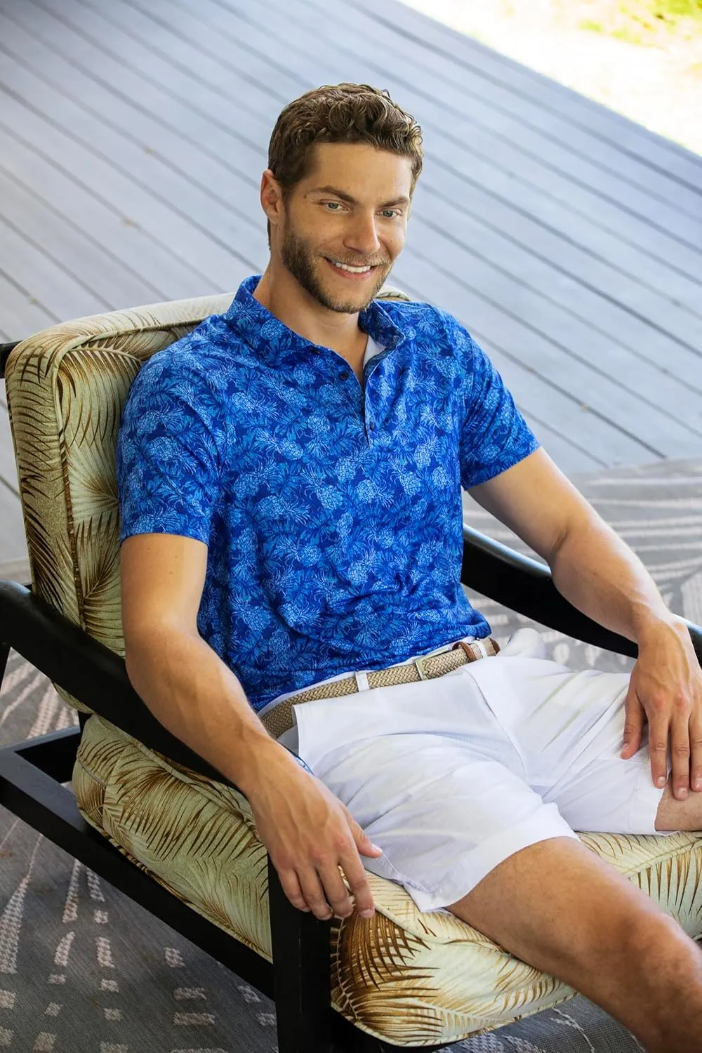 Mens Moisture Wicking Regular Fit Quick Dry Performance Golf Polo Short Sleeve Shirt (US, Alpha, Small, Regular, Regular, Pineapple_Express_Blue)