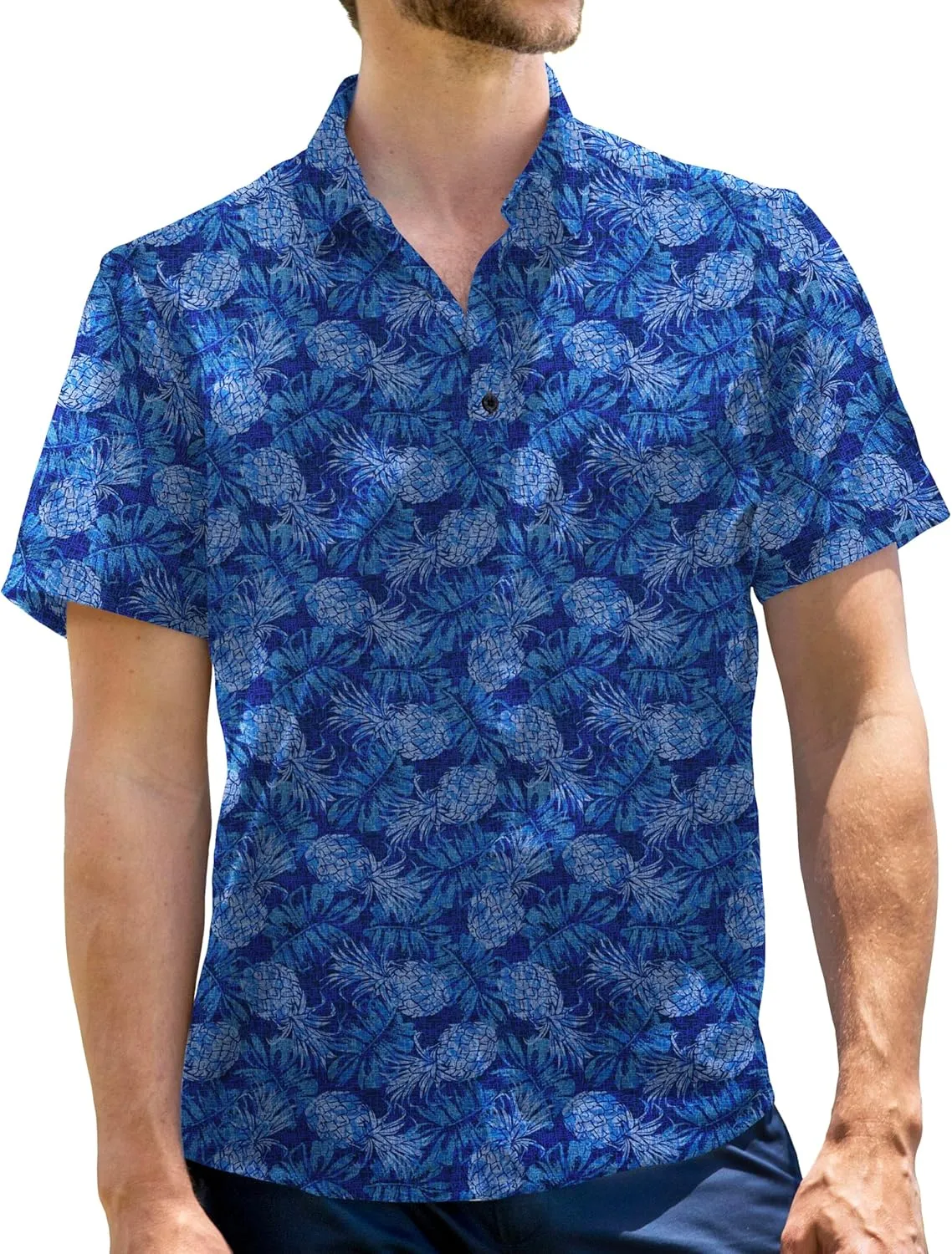 Mens Moisture Wicking Regular Fit Quick Dry Performance Golf Polo Short Sleeve Shirt (US, Alpha, Small, Regular, Regular, Pineapple_Express_Blue)