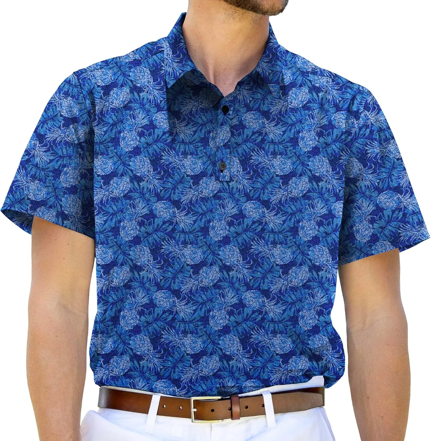 Mens Moisture Wicking Regular Fit Quick Dry Performance Golf Polo Short Sleeve Shirt (US, Alpha, Small, Regular, Regular, Pineapple_Express_Blue)