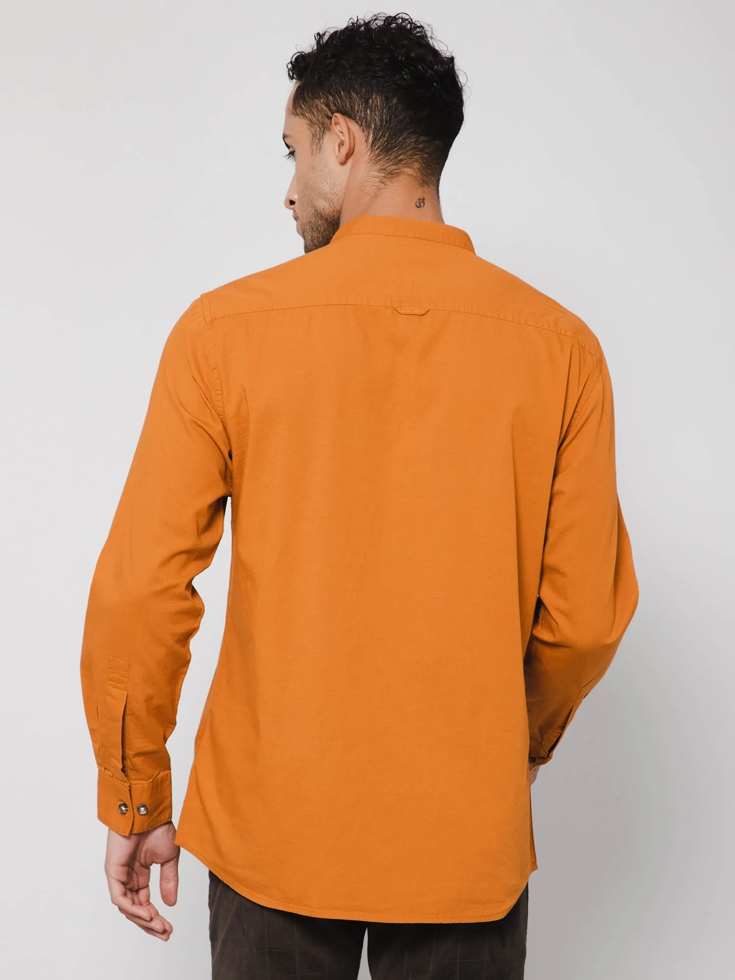 Men's Mustard Casual Plain Full Sleeve Shirt