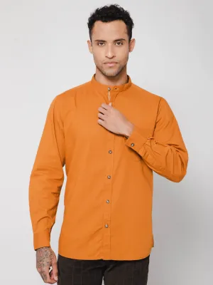 Men's Mustard Casual Plain Full Sleeve Shirt