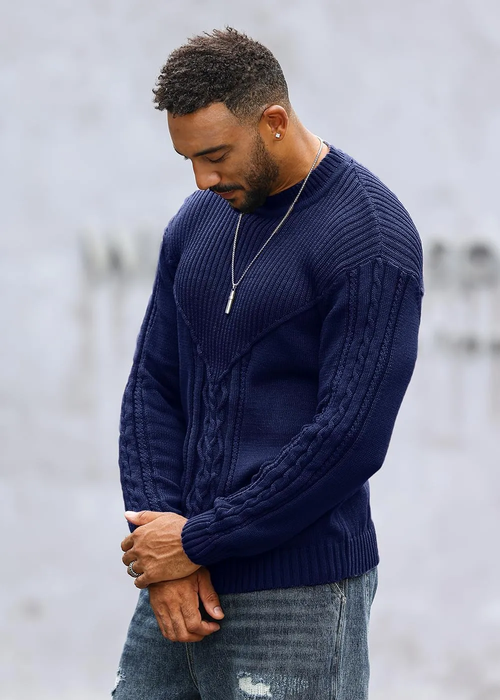 Men's Pullover Long Sleeve Crewneck Knitted Sweater