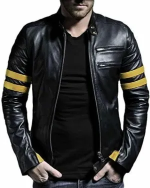 Mens Stripe Biker Retro Leather Jacket Cafe Racer Leather Jacket Genuine Motorcycle Leather jacket men
