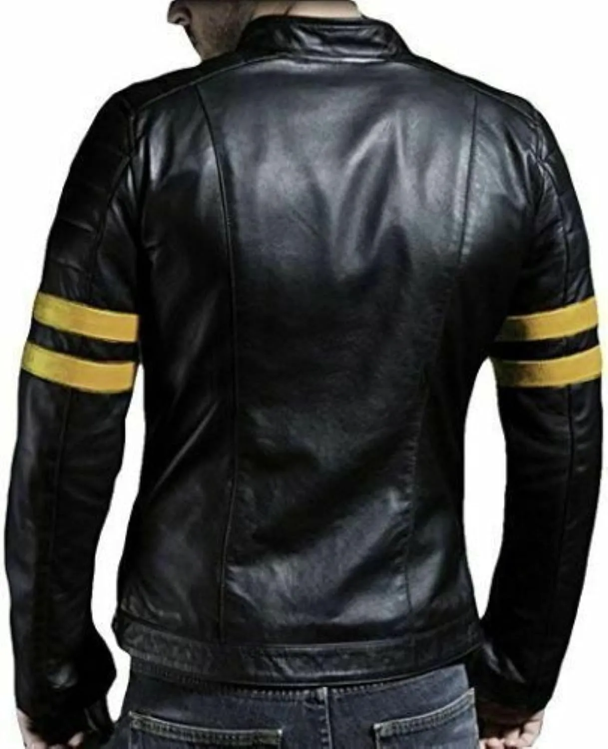 Mens Stripe Biker Retro Leather Jacket Cafe Racer Leather Jacket Genuine Motorcycle Leather jacket men