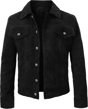 Mens Suede Leather Brown Trucker Jacket - Mens Western Cowboy Jacket Suede Leather Jacket for Men