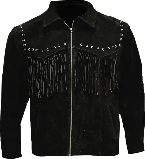 Men's Suede Leather Fringe Jacket, Western Cowboy Coat with Tassel, Fashion Work & Motorcycle Cropped Coat