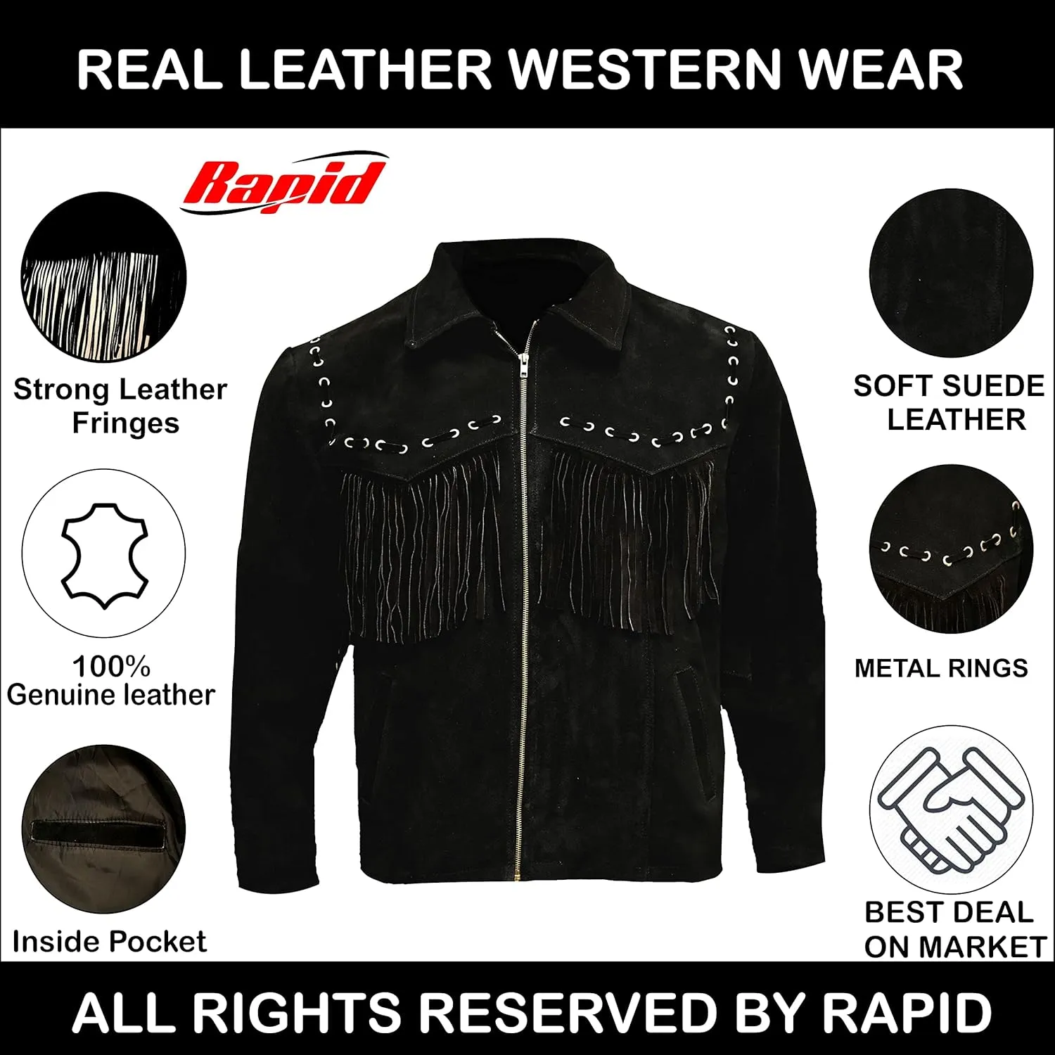 Men's Suede Leather Fringe Jacket, Western Cowboy Coat with Tassel, Fashion Work & Motorcycle Cropped Coat
