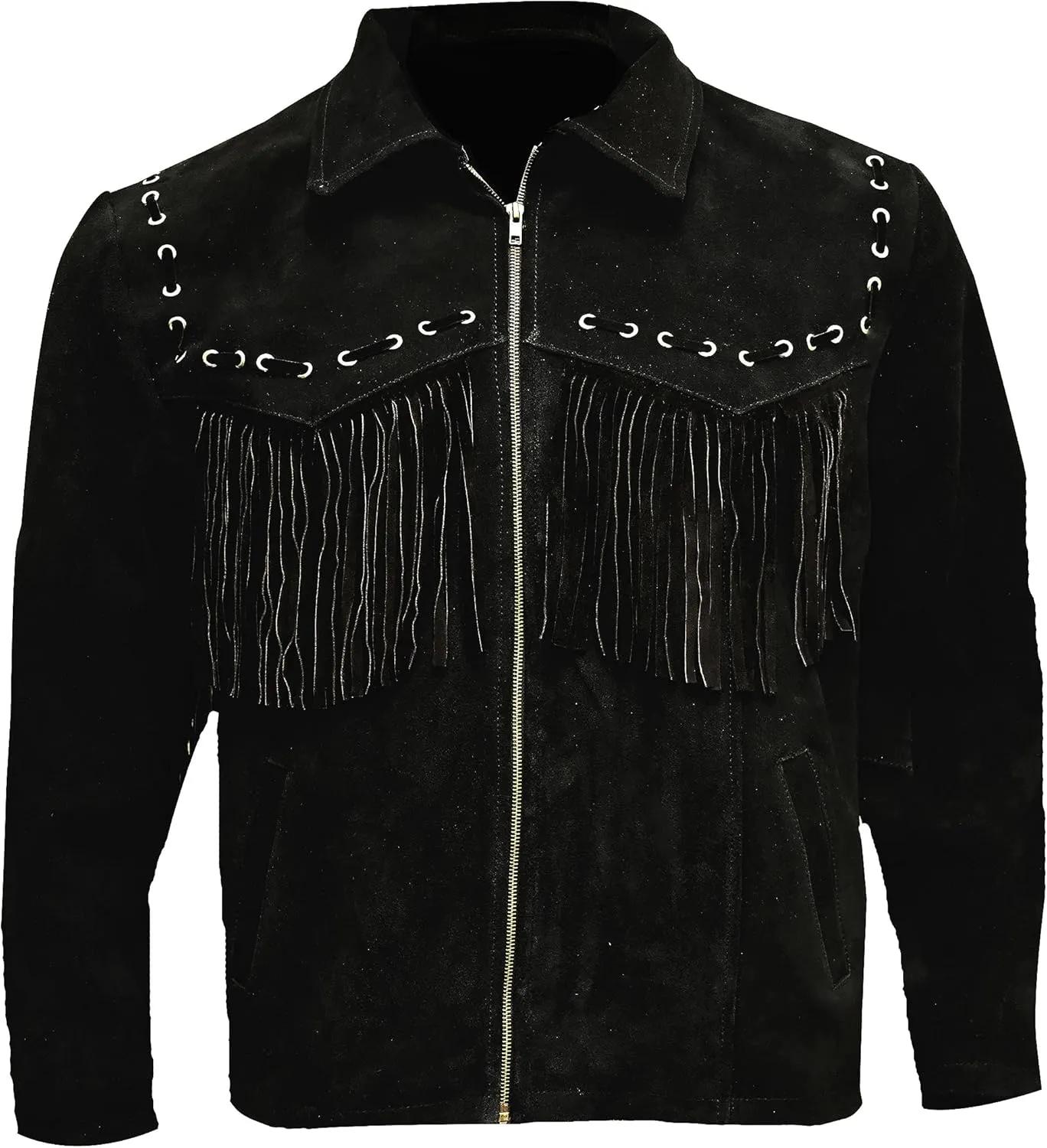 Men's Suede Leather Fringe Jacket, Western Cowboy Coat with Tassel, Fashion Work & Motorcycle Cropped Coat