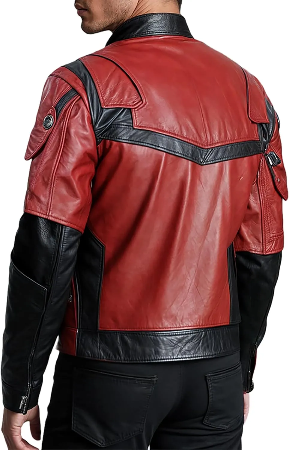 Mens Superhero Cosplay Costume Jacket - Faux Leather Motorcycle Red Jacket For Men
