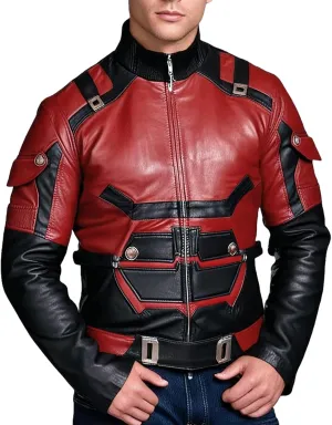 Mens Superhero Cosplay Costume Jacket - Faux Leather Motorcycle Red Jacket For Men