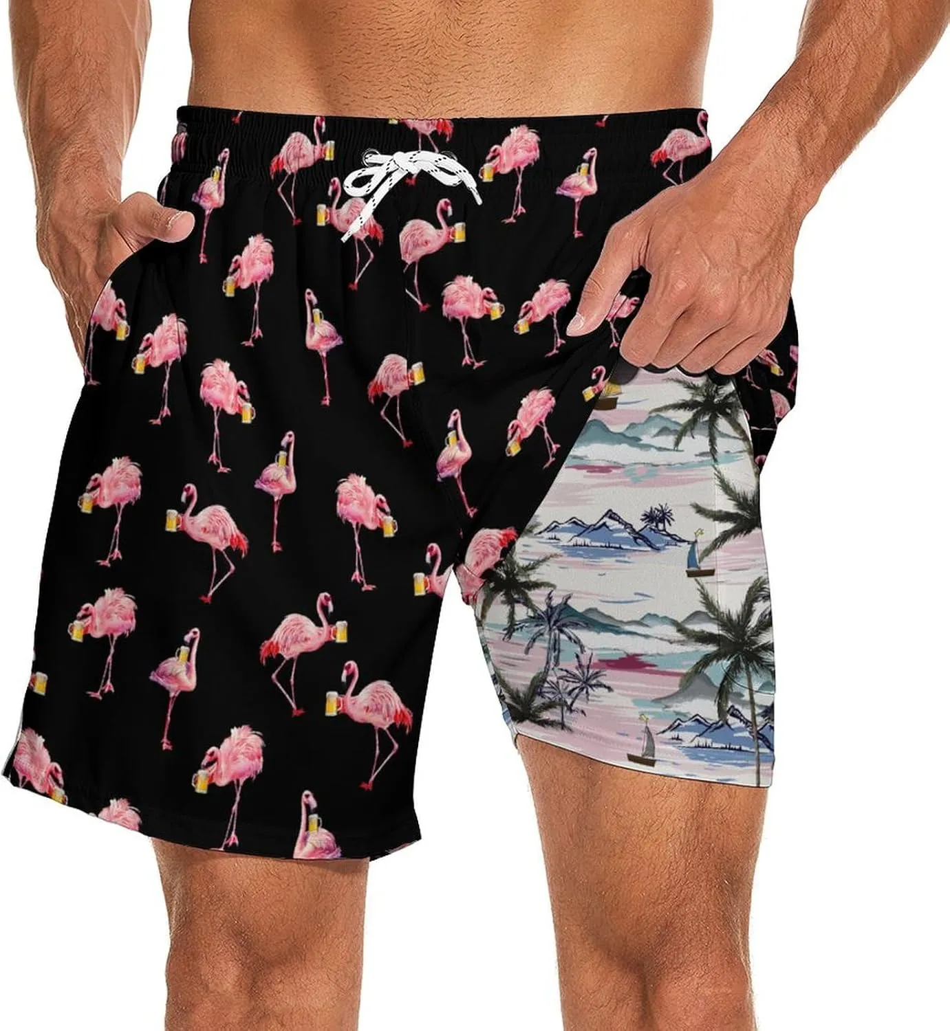 Mens Swim Trunks with Compression Liner 2 in 1 Quick-Dry Swim Shorts Men Board Shorts Swimwear for Swimming Beach