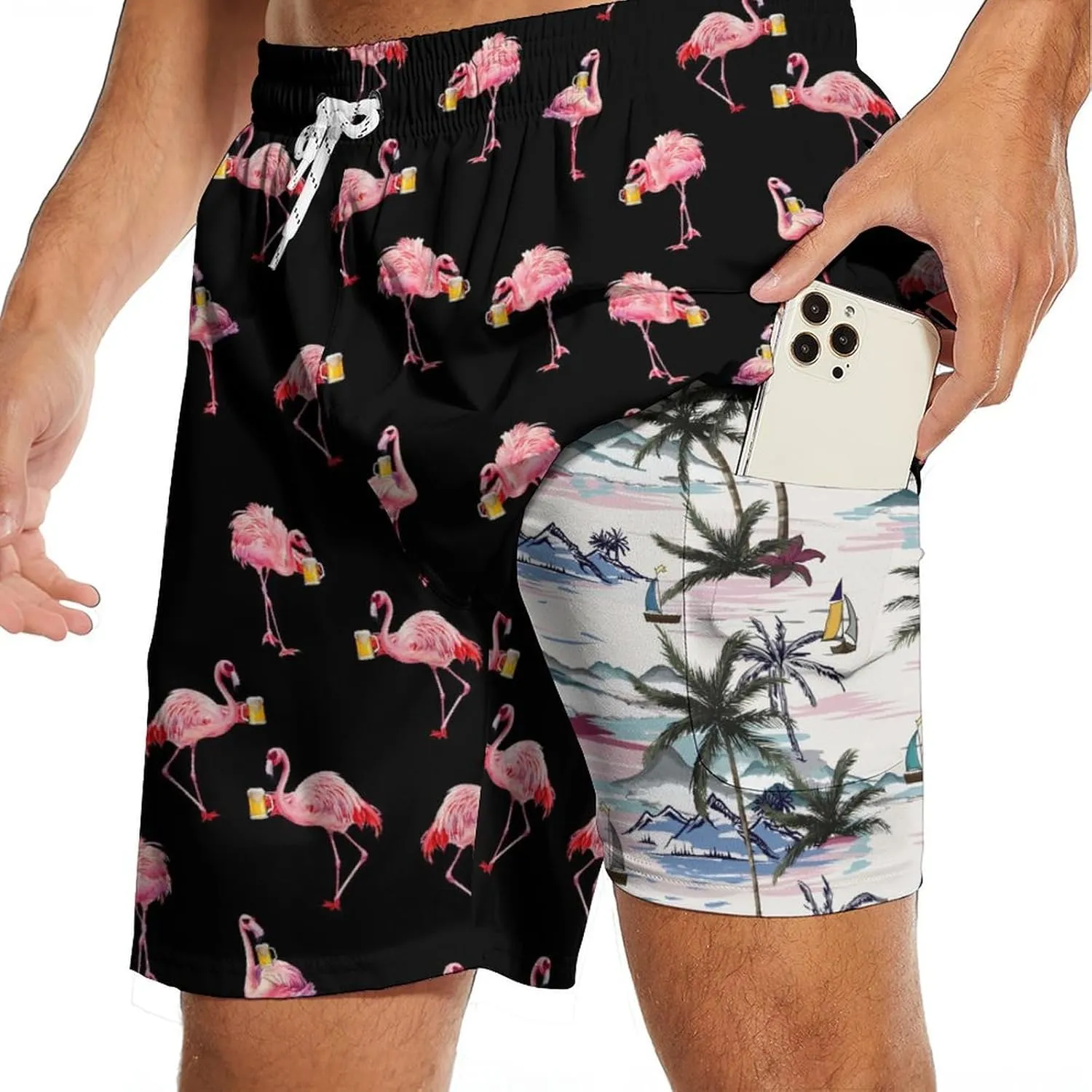 Mens Swim Trunks with Compression Liner 2 in 1 Quick-Dry Swim Shorts Men Board Shorts Swimwear for Swimming Beach