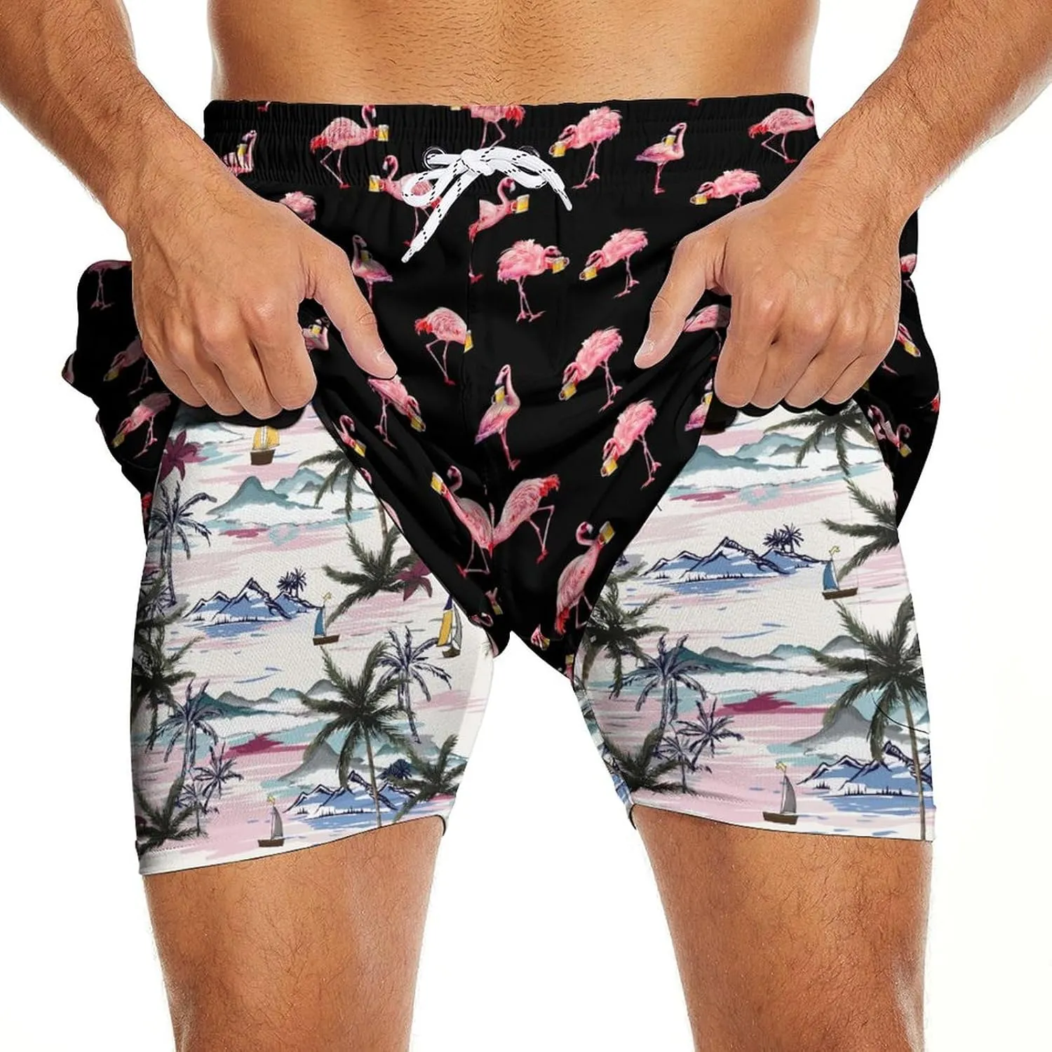 Mens Swim Trunks with Compression Liner 2 in 1 Quick-Dry Swim Shorts Men Board Shorts Swimwear for Swimming Beach